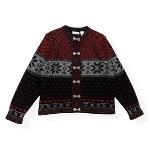 Y2K Wool Blend Knit Fair Isle Snowflake Cardigan Sweater with Clasp Closure